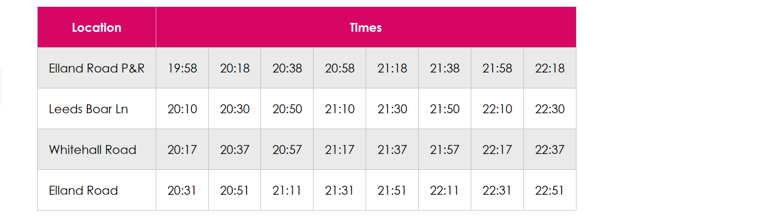 PR1 Elland road timetable