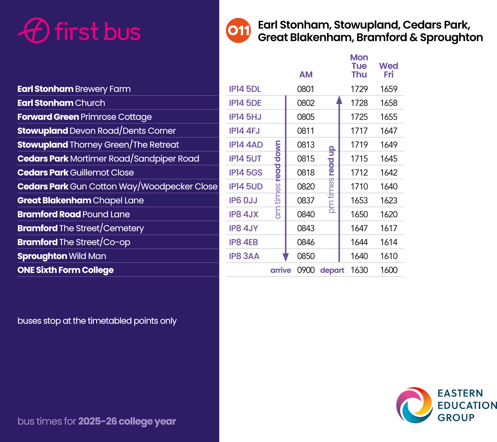 O11 timetable