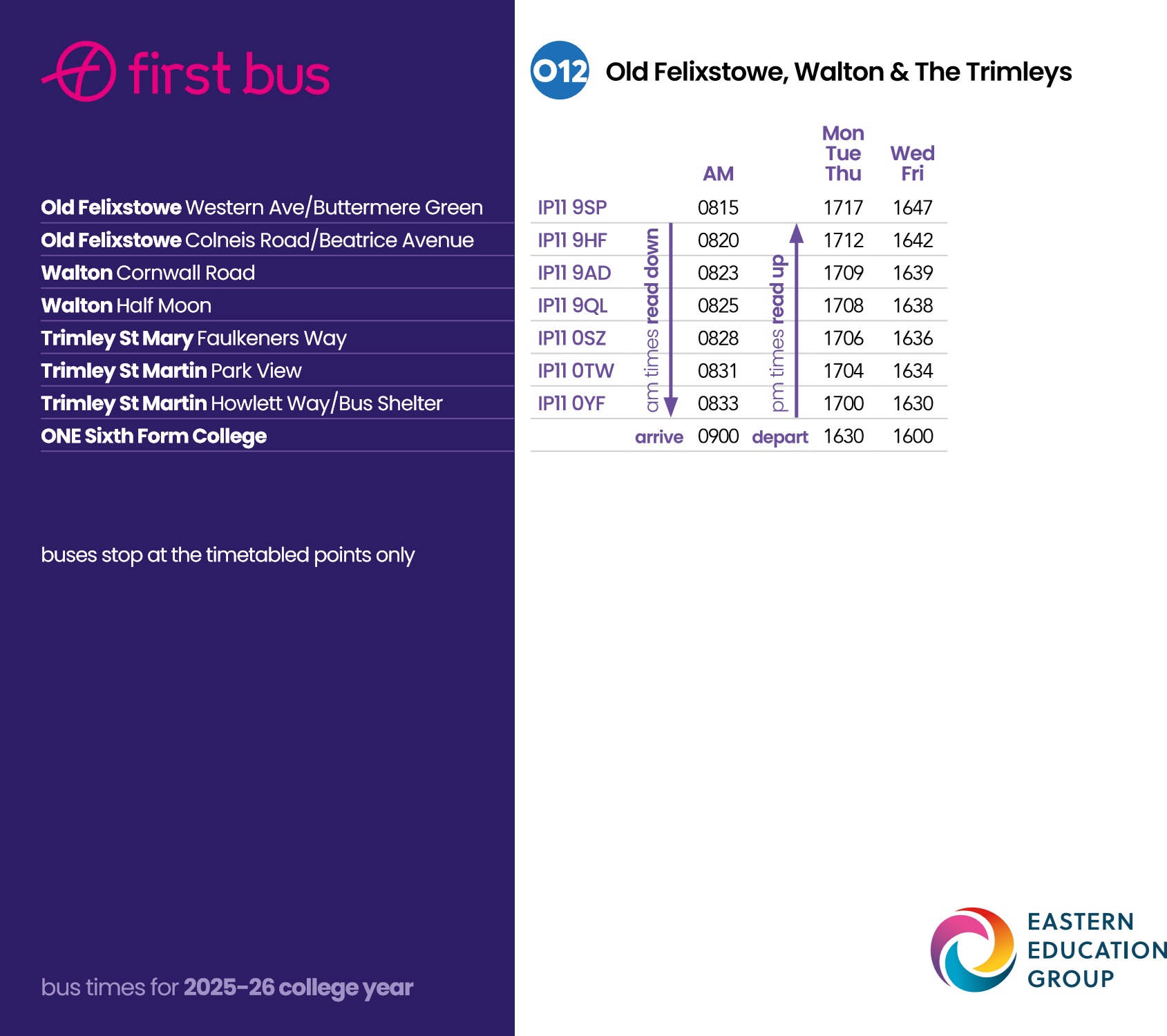 O12 timetable