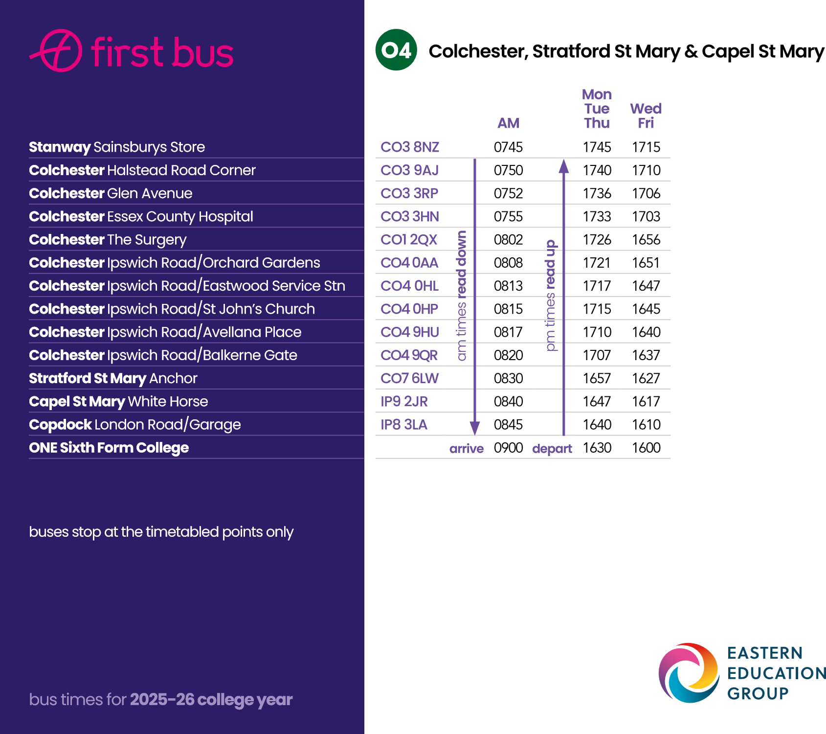 O4 timetable