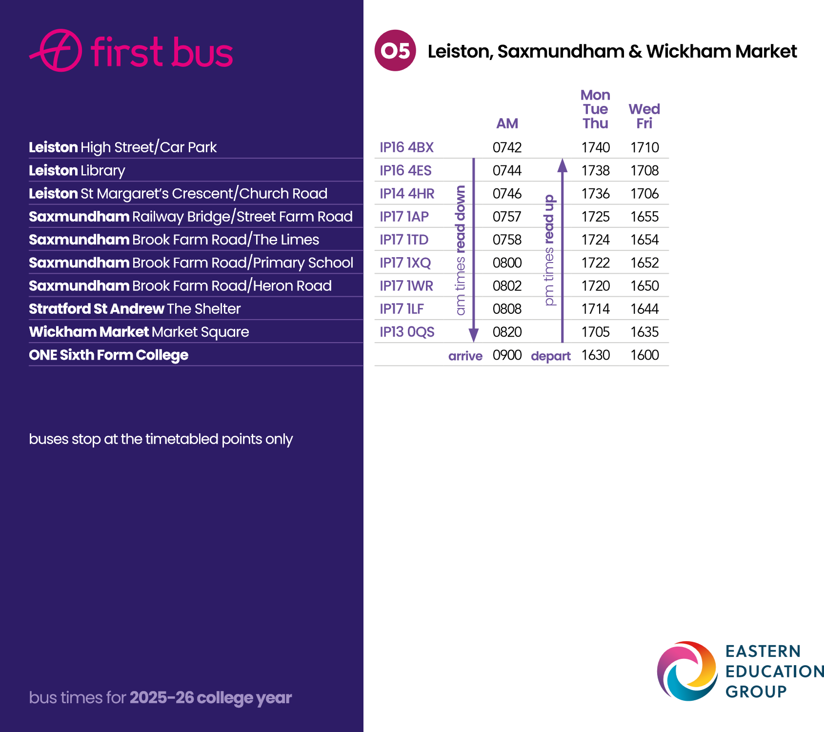 O5 timetable