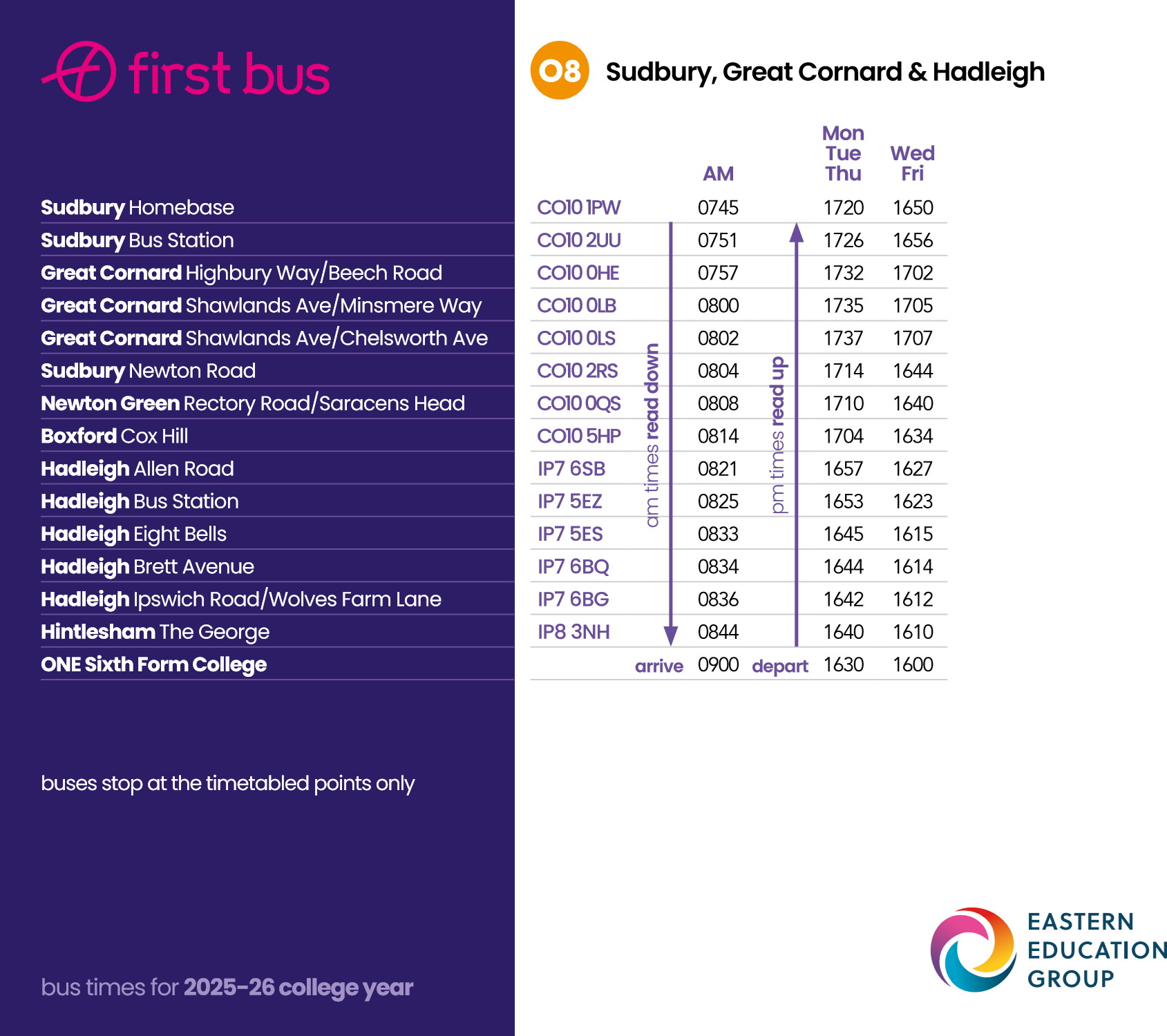O8 timetable