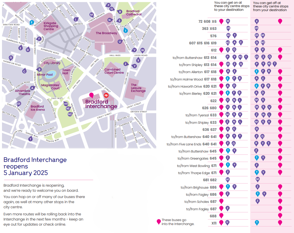 Map of Bradford and bus stops