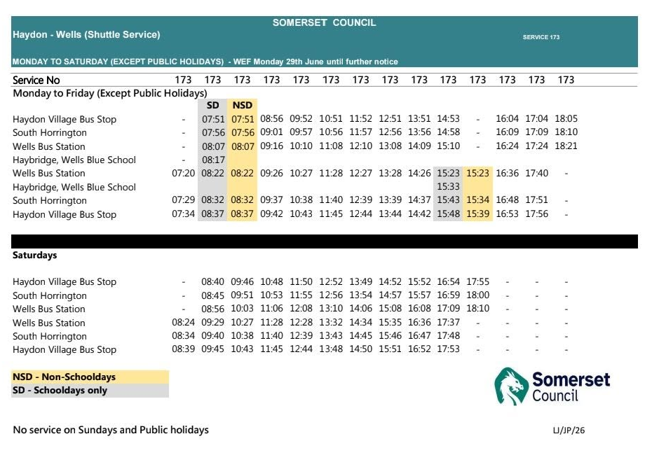 Shuttle Bus timetable for 173