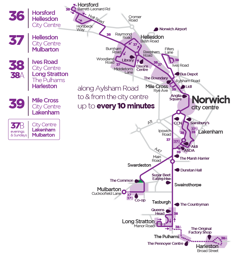 Purple Line 36 37 38 39 Bus Service Norfolk Suffolk Norfolk Suffolk First Bus